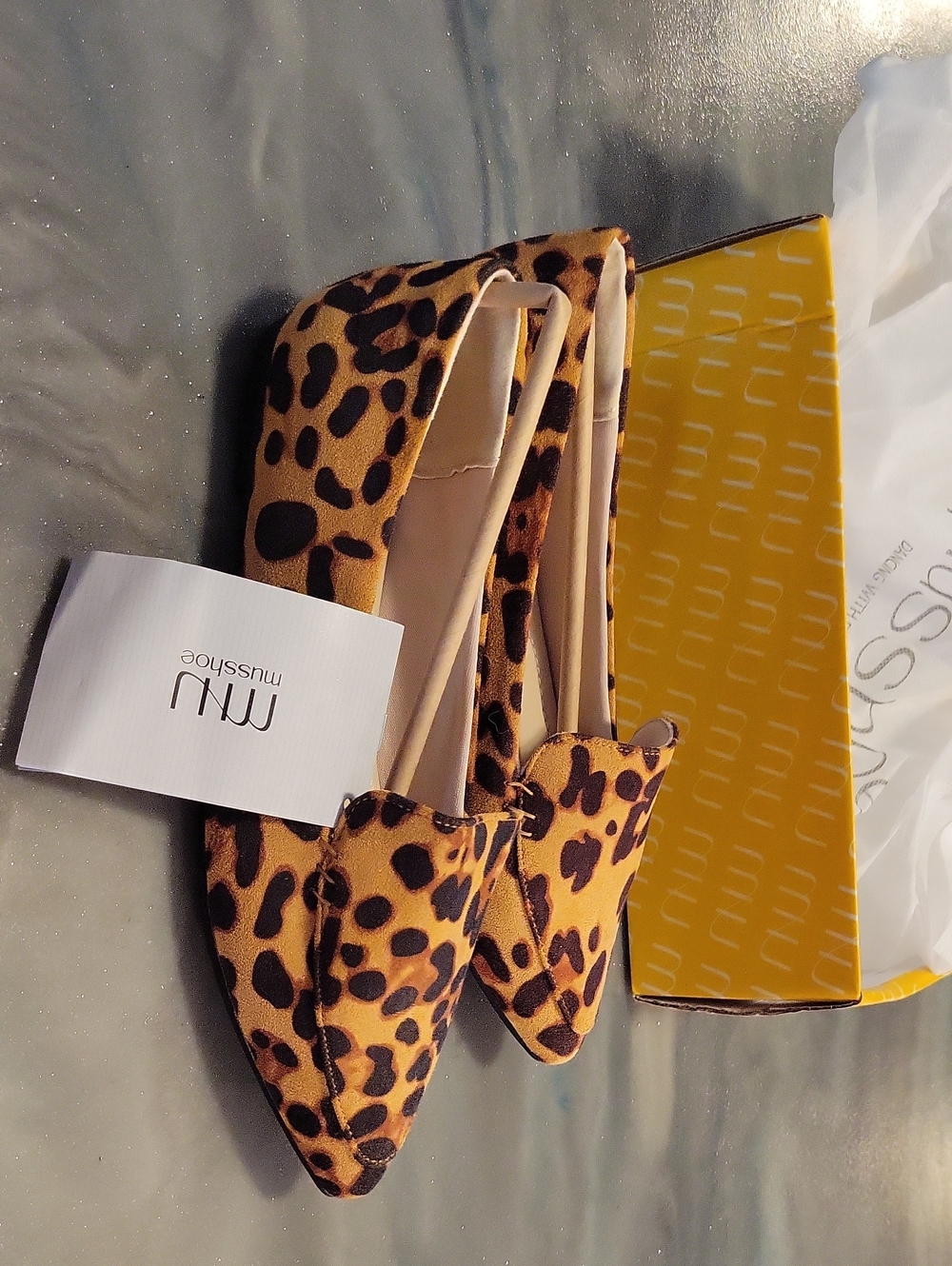 Musse & Cloud Leopard-Print Pointed Toe Flats in Tan/Black